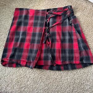 Plaid Skirt with Lace-Up Detail and zipper. Alternative vibes.